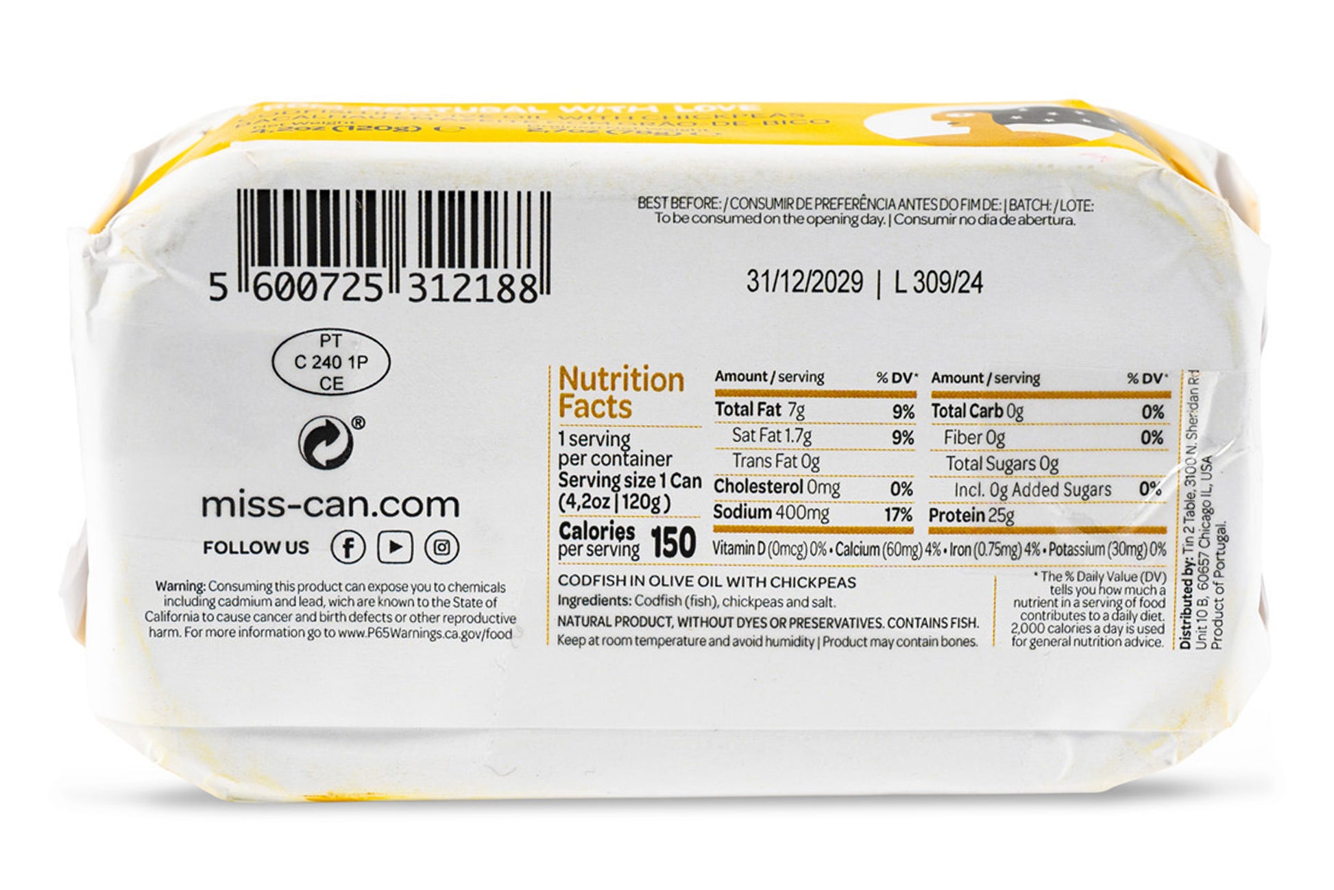 Miss Can Codfish in Olive Oil with Chickpeas - Back