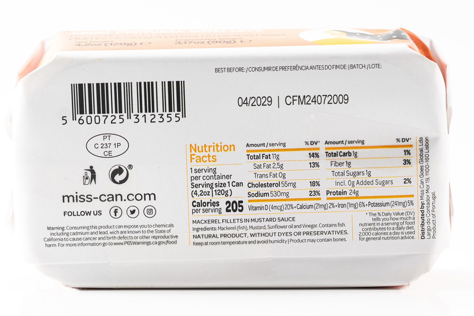 Miss Can Mackerel Fillets in Mustard Sauce - Back Can