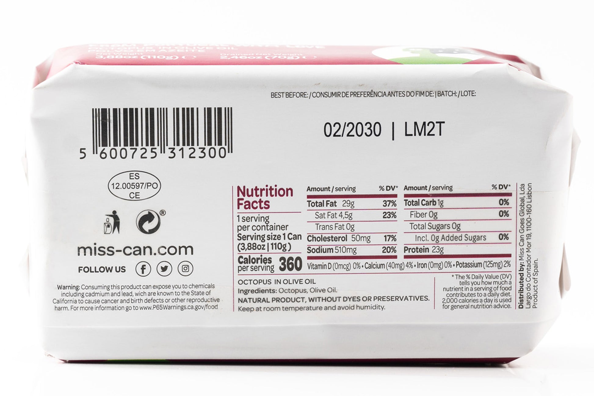 Miss Can Octopus in Olive Oil - Can Back