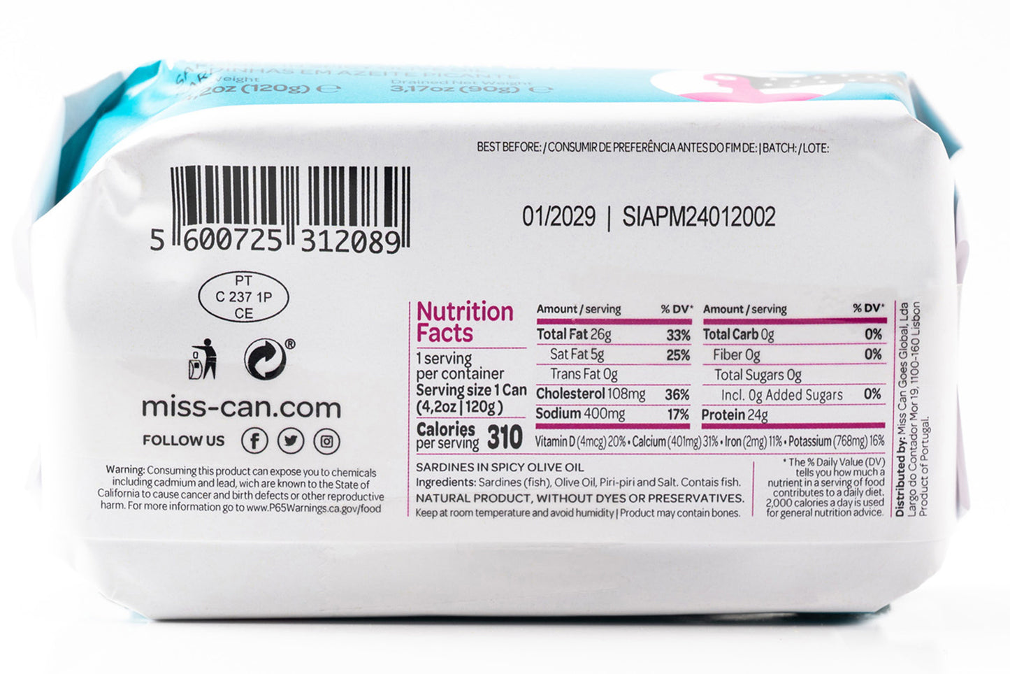 Miss Can Sardines in Spicy Olive Oil - Back