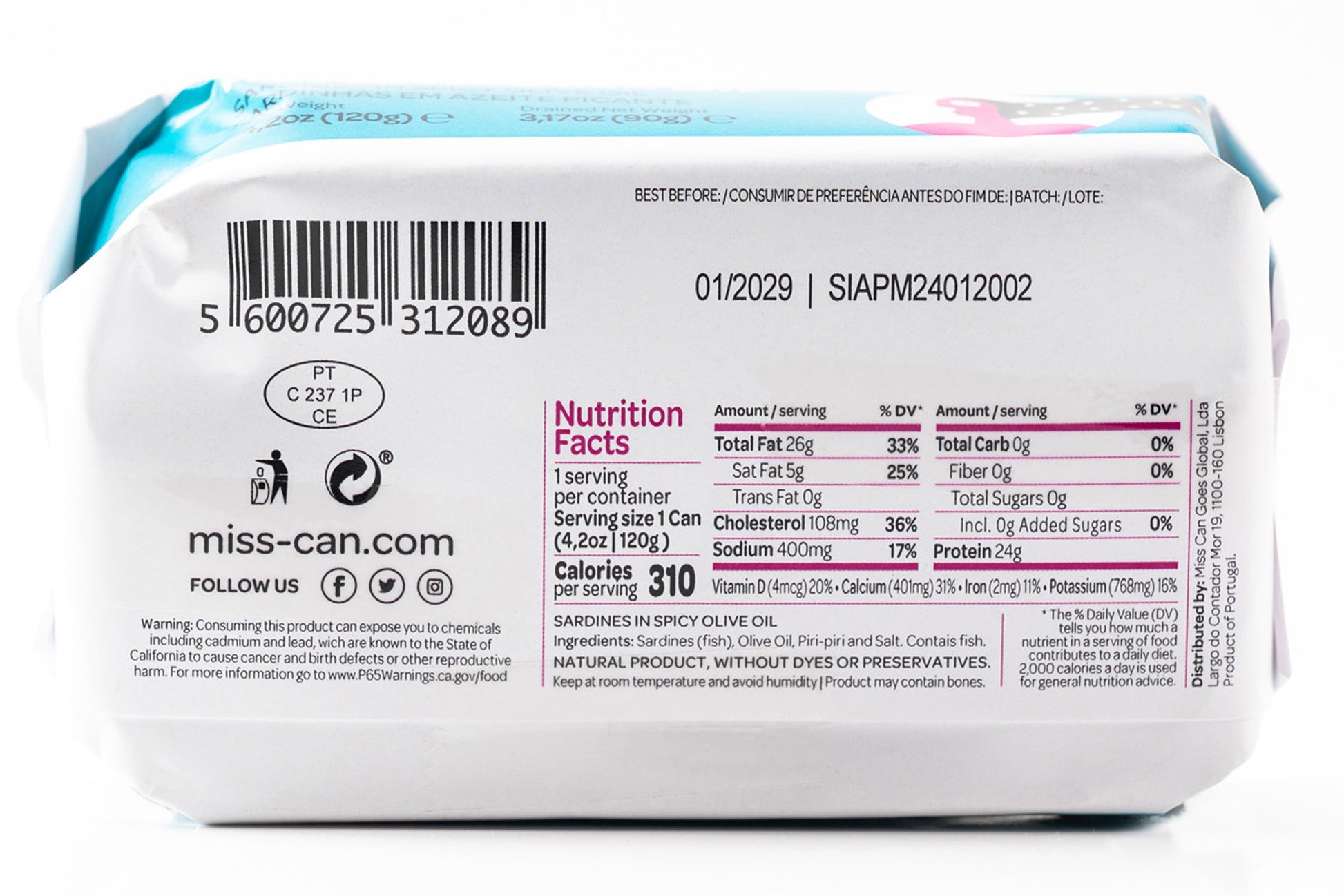 Miss Can Sardines in Spicy Olive Oil - Back