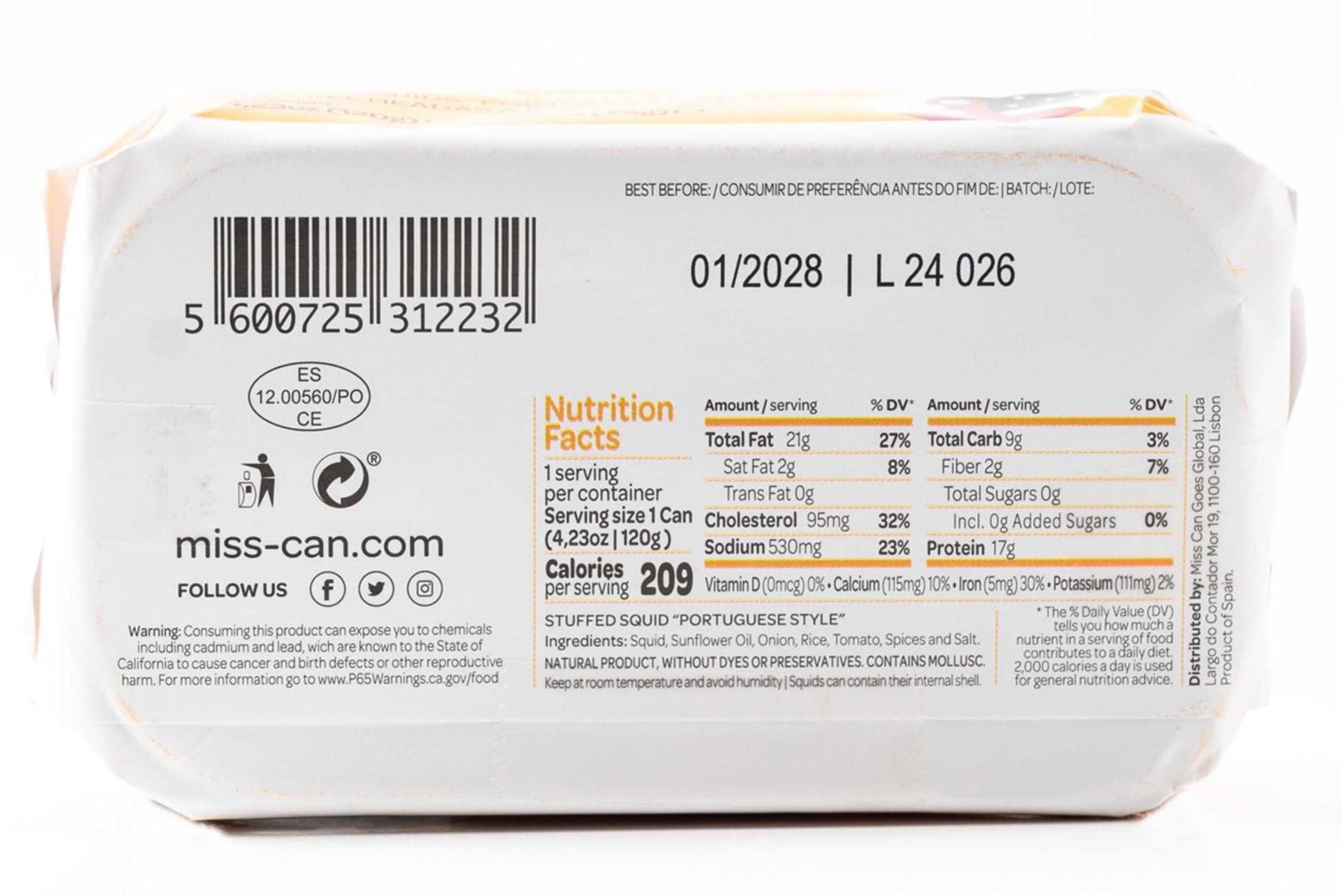 Miss Can Stuffed Squids Portuguese Style - Can Back