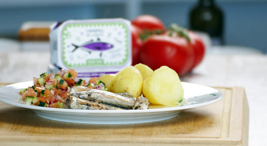 Horse Mackerel in Olive Oil with Algarve Tomato Salad and Boiled Potatoes