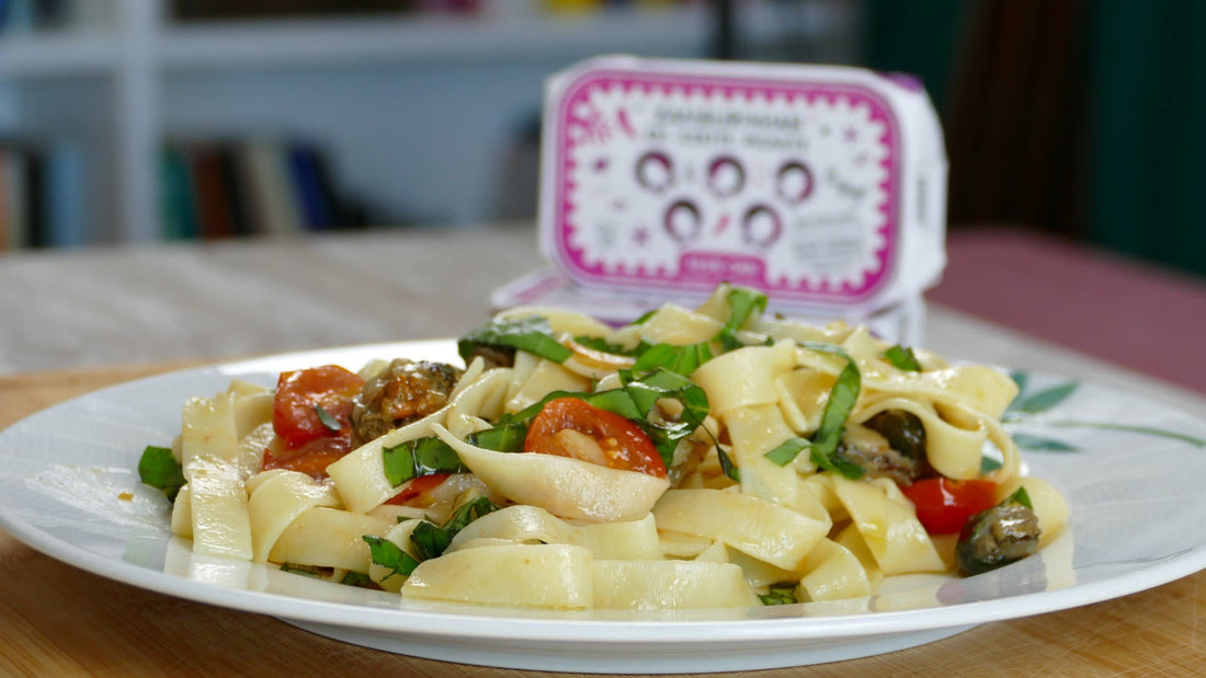 Miss Can Bay Scallops Tagliatelle in Spicy Olive Oil with Cherry Tomatoes